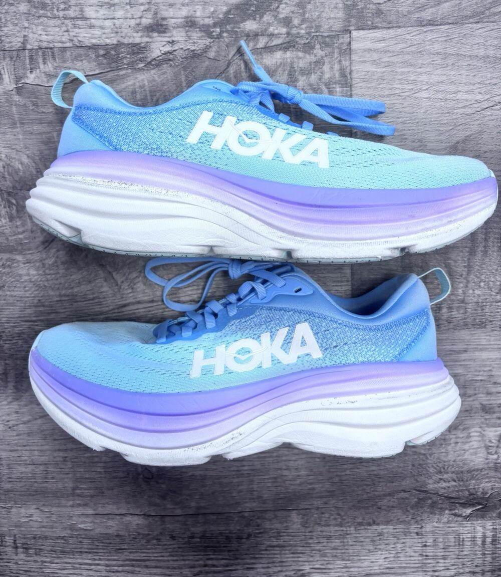 HOKA Bondi 8 Airy Blue Sunlit Ocean Running Shoes Women's Size 8 1127952 ABSO